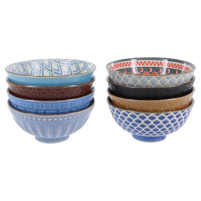 Colorful Ceramic Dessert Bowls Set of 8 with Assorted Patterns
