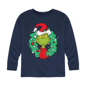 Boys' - Dr. Seuss - Grinch Wreath Long Sleeve Graphic T-Shirt - 1 of 4