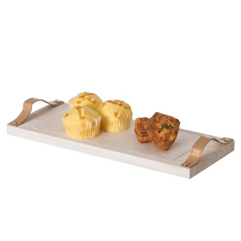 Vintiquewise Decorative Natural Wooden Rectangular Tray Serving Board with Brown Leather Handles - image 1 of 4