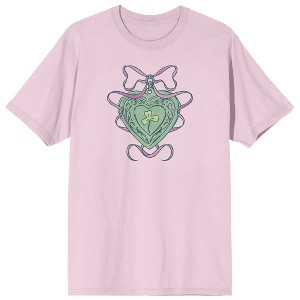 Shamrock Heart Locket With Ribbon Women's Pink Short Sleeve Tee - 1 of 3