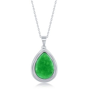 Bella Silver Sterling Silver, 10x14mm Pear-Shaped Jade 18" Pendant Necklace - Green - 1 of 2