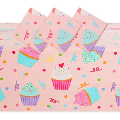 Sparkle and Bash 3 Pack Pink Plastic Tablecloths for Cupcake Birthday Party (54 x 108 In)