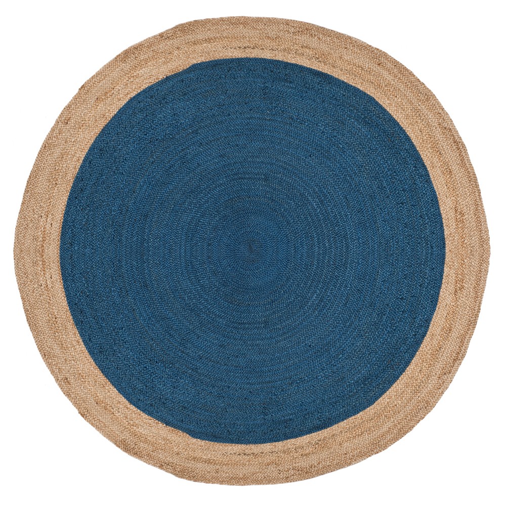 Royal Blue/Natural Solid Woven Round Area Rug 8' - Safavieh