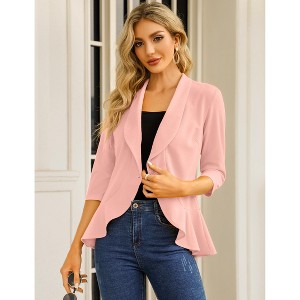 Womens Open Front Peplum Hem 3/4 Sleeve Casual Blazer Cardigan Jacket - 1 of 4