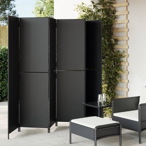 vidaXL Room Divider 6 Panels Black Poly Rattan - 1 of 4