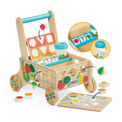 Multifunctional Wooden Baby Walker with Puzzles Shopping Cart for Todd