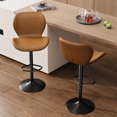 Sapphtopaz 2PCS Modern Swivel Bar Stools with PU Upholstered Adjustable Height 22.2"-31" Barstools with Back Counter Stool for Kitchen Island