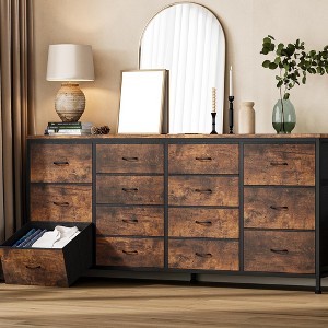 COZONY 14 Drawer Dresser 63" TV Stand with Power Outlet, Long Entertainment Center for 65-75 Inch TV, Black Fabric Storage Cabinet - 1 of 4