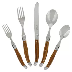 20pc Stainless Steel Laguiole Wood Grain Flatware Set Brown - French Home