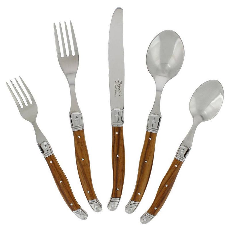 20pc Stainless Steel Laguiole Wood Grain Flatware Set Brown - French Home, 1 of 5