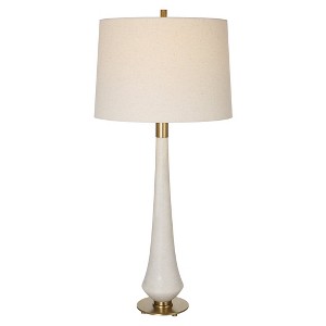 Uttermost Marille Table Lamp – 35.5"H Ivory Faux Thassos Stone with Brushed Brass Accents and Tapered Drum Shade - 1 of 4