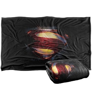 Kids' Superman Man Of Steel Grungy Shield Silky Touch Blanket White 36X58 - 1 of 4
