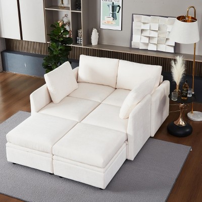 Modern 4-Seater Modular Sectional Sofa With chenille fabric, cozy Convertible Sleeper Sofa Bed With Storage for Living Room, apartments