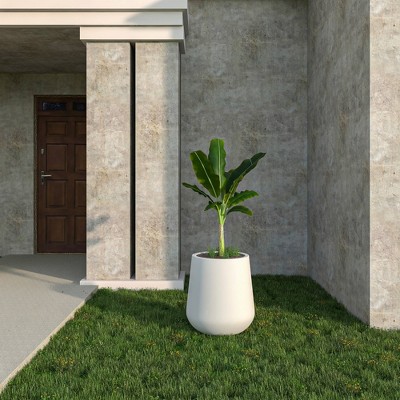 LeisureMod Orchid Fiberstone and Clay Planter Decorative Round Plant Pot with Drainage Holes