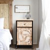 LuxenHome Black Metal Frame and Carved Wood 1-Door 1-Drawer End Table with Storage Brown - 3 of 4