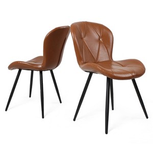 CLIHOME Set of 2 Modern Upholstered Leather Dining Chairs, Comfortable Dining Chairs with Thick Cushions & Metal Legs - 1 of 4
