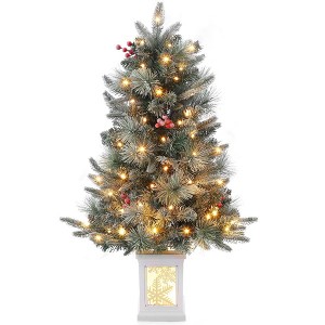 3FT Pre-Lit Artificial Christmas Tree,Tabletop Christmas Tree with Pine Cones - 1 of 4