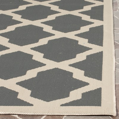 Anthracite & Beige 59" Square Flat-Woven Synthetic Reversible Rug