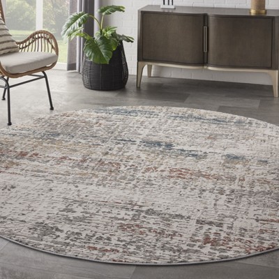 Gray and Multicolor Round Synthetic Area Rug, 7'10"