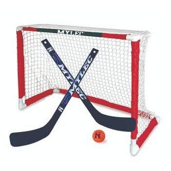 MyLec Junior/Youth Mini Hockey Set, Kids Indoor/Outdoor Small 30.5”x23” Hockey Goal, 2 Small 20” Youth Pre-Curved Hockey Sticks & 1 Soft Foam Ball