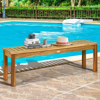 Costway 2Pcs 52'' Outdoor Acacia Wood Dining Bench Chair with Slatted Seat