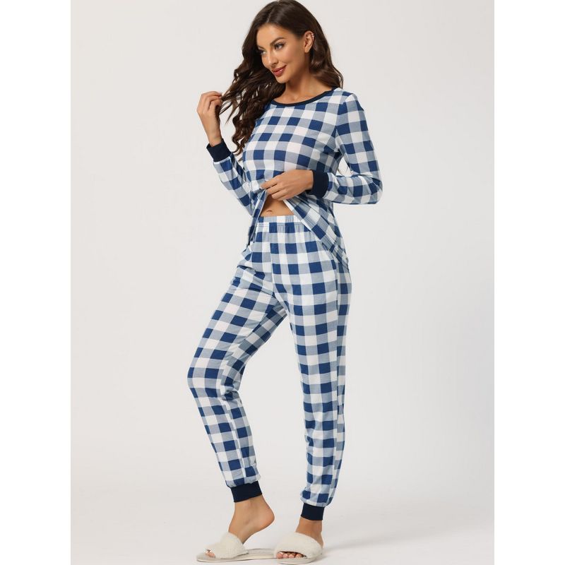 cheibear Women's Soft Long Sleeves Winter Lounge Plaid Pajamas Sets, 2 of 6