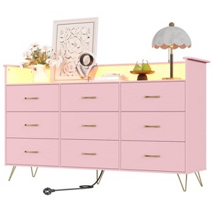 9-Drawer Tall Dresser for Bedroom, Modern Wooden Chest with APP-Controlled RGB Lights & Charging Station - 1 of 4