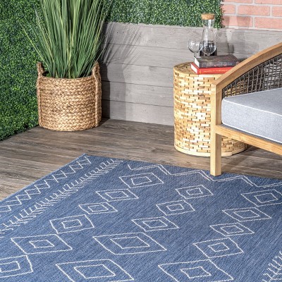 Blue Geometric Moroccan Indoor/Outdoor Area Rug