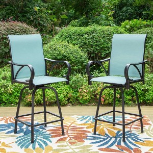Captiva Designs Outdoor Patio Padded Textilene Sling High Bar Steel Stools with Armrests - 1 of 4