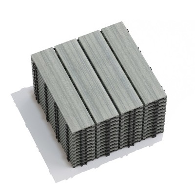 GlasFlength Carpet Tiles 22 Pack 11.8" WPC Interlocking Deck Tiles, Wood-Look Flooring for Patio Poolside Balcony Backyard, Gray, 11.8"*11.8"*0.8"