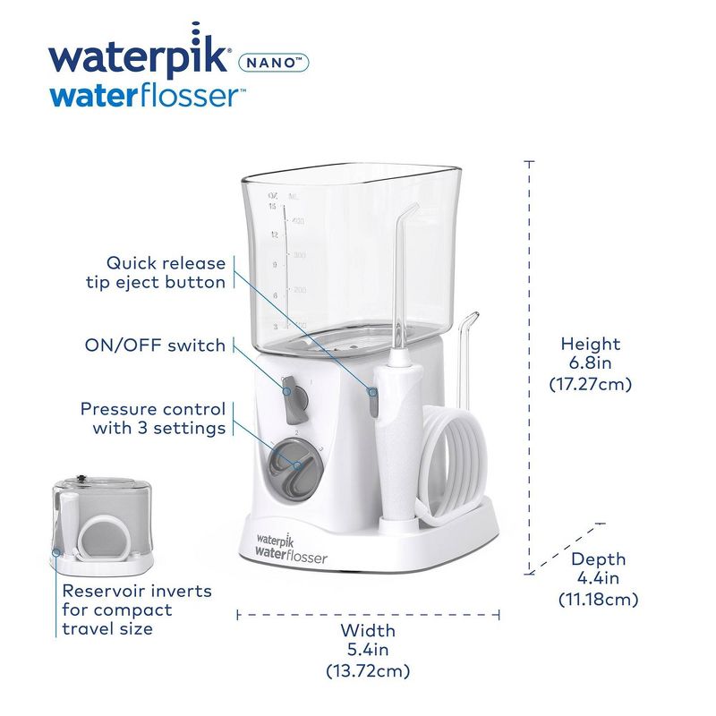 Waterpik Nano Compact Countertop Water Flosser - WP-310 - White, 6 of 14