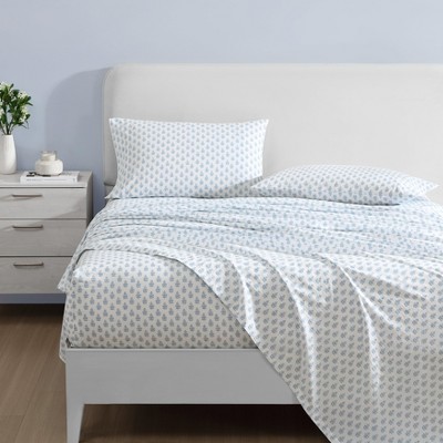 Laura Ashley Blue Cotton Percale Twin Sheet Set