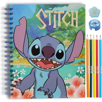 Disney Stitch Sketchbook for Kids with Colored Pencils, Pencil Sharpener, Eraser, Spiral Bound, Blue