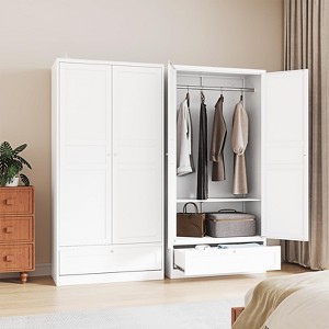 Mlezan 72" Wardrobe: Metal Armoire with Drawer, 2 Doors, Adjustable Shelves & Hanging Rod. Ideal for Bedroom Storage and Organization. - 1 of 4
