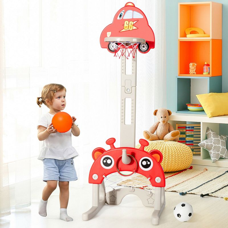 Costway 3-in-1 Basketball Hoop for Kids Adjustable Height Playset w/ Balls Red, 3 of 11