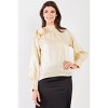 Slickblue Women's Chiffon Tie-Neck Blouse Top, Bishop Sleeve Button Cuff Shirt, Fall Style, Cream, Size S-L - 2 of 4