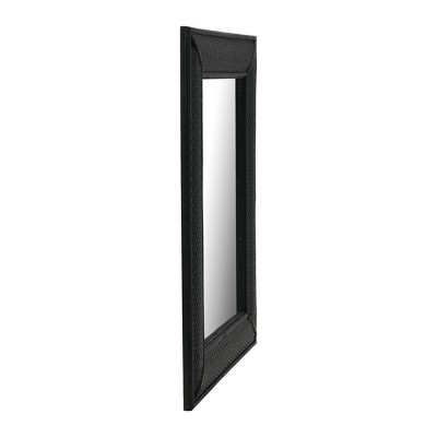 Black Firwood and Rattan Rectangular Wall Mirror