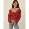 Seta T Women's Casual Long Sleeve V Neck Cross Wrap Off Shoulder Asymmetric Hem Knitted Crop Sweater - 2 of 4