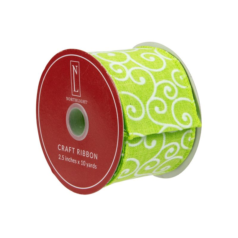 Northlight Green and White Swirl Wired Spring Craft Ribbon 2.5" x 10 Yards, 3 of 4