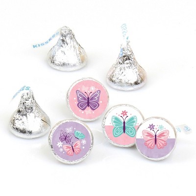 Big Dot of Happiness Beautiful Butterfly - Floral Baby Shower Birthday Party Round Candy Sticker Favors - Labels Fit Chocolate Candy (1 sheet of 108)