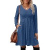 Long Sleeve V-Neck Sweater Dress 2025, Women's Empire Waist Babydoll Fall Dress with Pockets Blue - 2 of 4