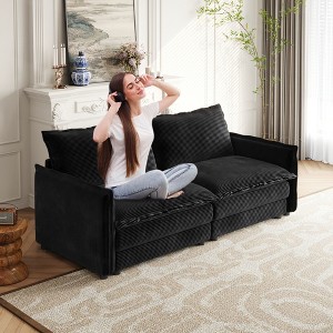 Corduroy Fabric 2-Seater Loveseat Sofa Couch with Deep Seat and 2 Pillows for Living Room, Bedroom - 1 of 4