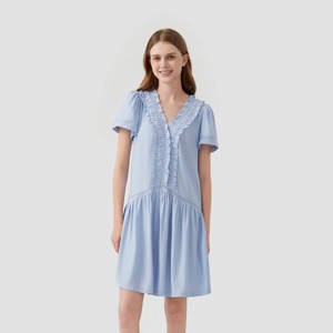 Women's Short Sleeve Lace Trim Mini A-Line Dress - Universal Thread™ Light Blue - 1 of 3