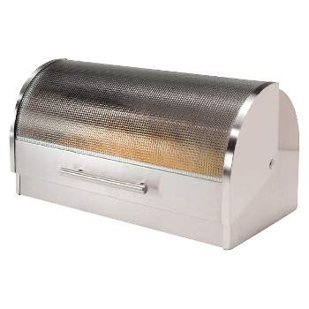 Oggi Stainless Steel Breadbox with Tempered Glass Roll Top Lid