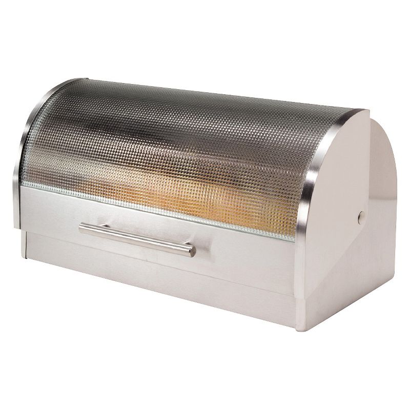 Oggi Stainless Steel Breadbox with Tempered Glass Roll Top Lid, 1 of 5
