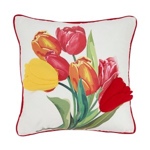 Saro Lifestyle Colorful Felt Applique Tulips Down Filled Pillow, 18"x18", Multicolored - 1 of 4