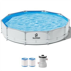 SLOOSH 10/12/15 FT Large Round Above Ground Pool, Outdoor Round Frame Above Ground Swimming Pool Set Kiddie Pool for Kids Adults with Filter Pump - 1 of 4