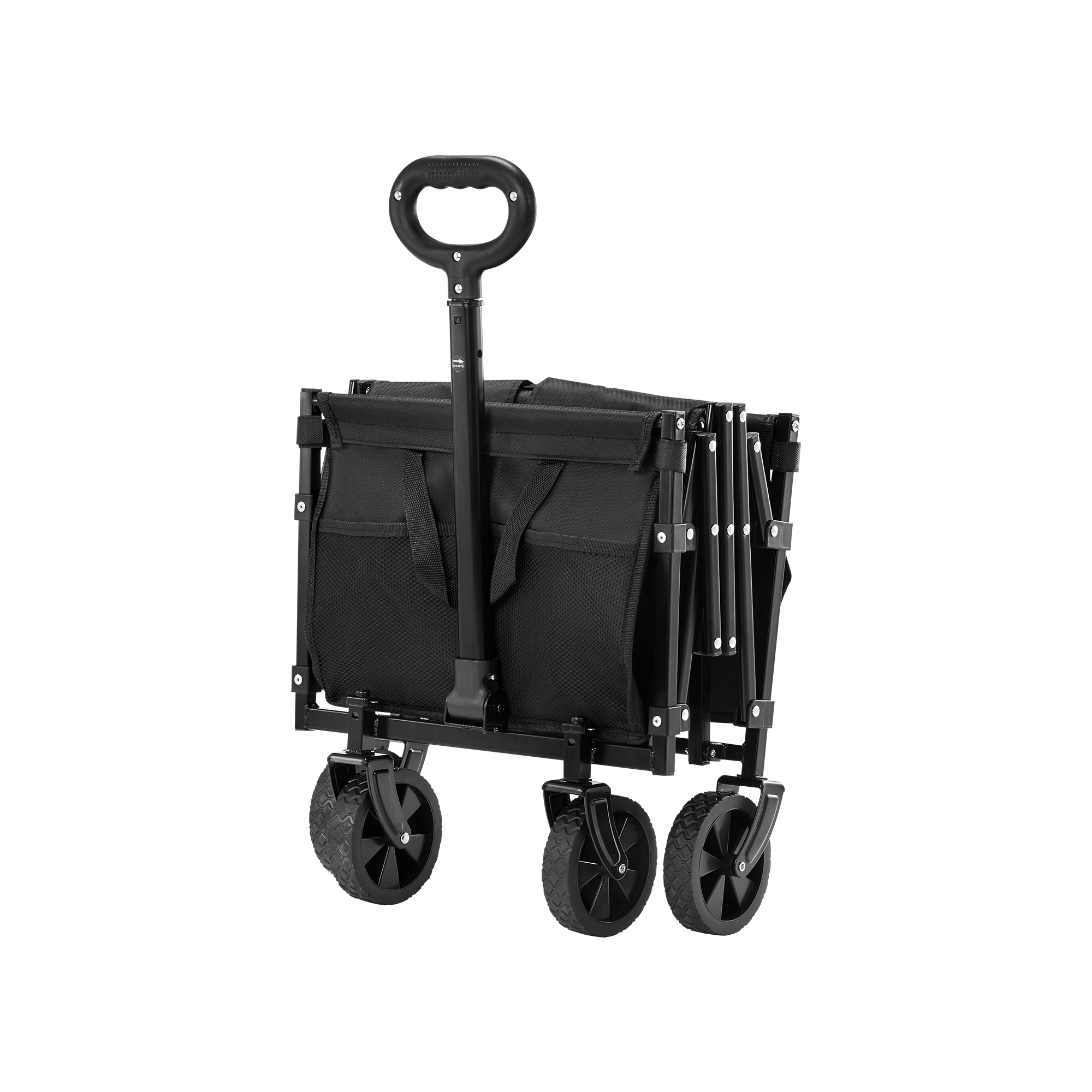 VEVOR Collapsible Wagon Carts, 120L & 225LBS Folding Wagons with All-Terrain Wheels, Heavy Duty Outdoor Utility Cart with Adjustable Handle, Black