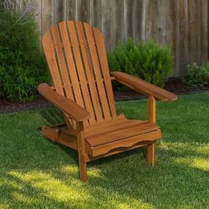 Royal Hampton Outdoor Adirondack Chair, Slatted Back, Natural Brown Wood - 1 of 4