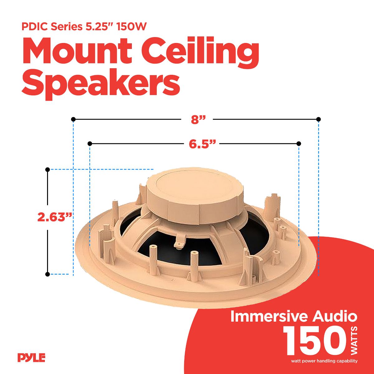 Pyle PDIC Series 150W 5.25" Round Flush Mount In Wall/In Ceiling Speakers for Home Audio Sound System, 3 Pair, Tan - thumbnail 3